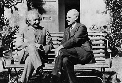 Albert Einstein and Sir Arthur Eddington are photographed in 1930 when Einstein visited the Cambridge Observatory in Cambridge, England.